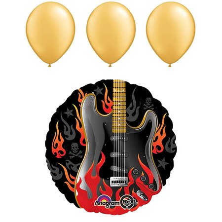 LOONBALLOON Music Balloons, 18 inch ROCKSTAR - ROCK ON GUITAR balloon, 3 Gold Latex Set LOON-LAB-85157-B-U